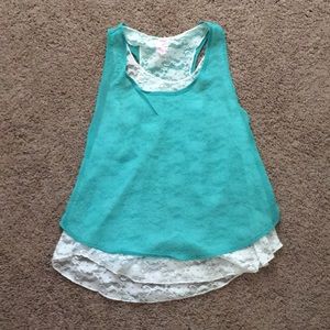 White and teal laced shirt
